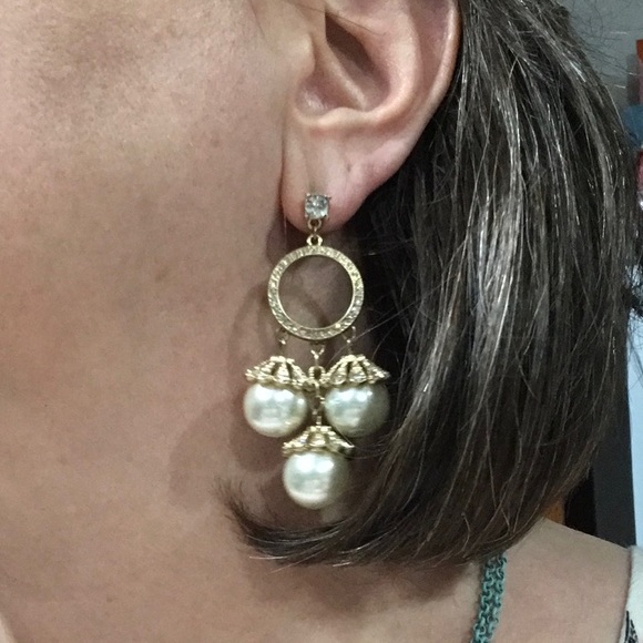 Badgley Mischka Rhinestones & Faux Pearls Earrings - Picture 4 of 4